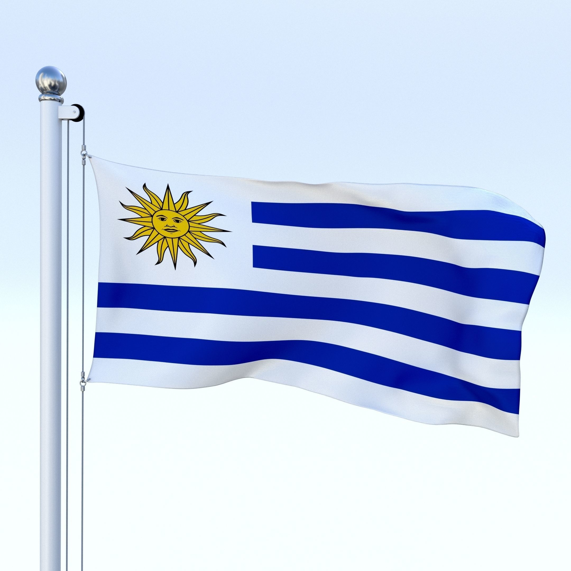 Animated Uruguay Flag Low-poly 3D model_5