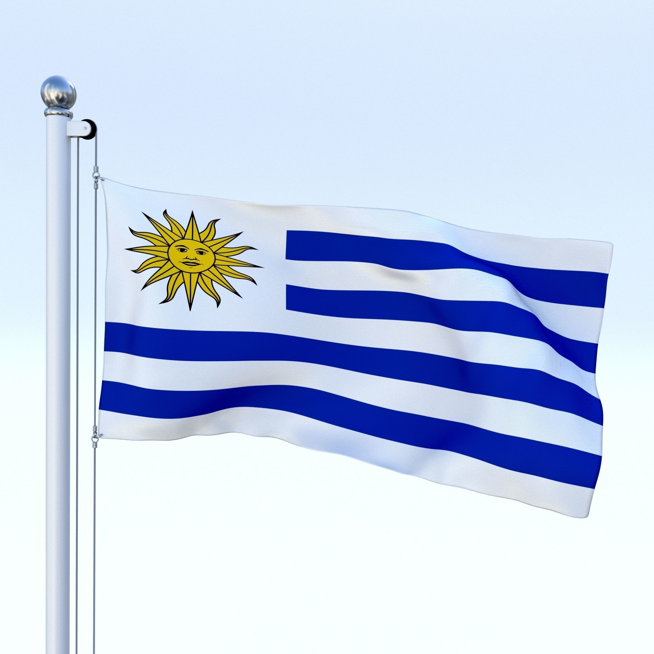 Animated Uruguay Flag Low-poly 3D model_1