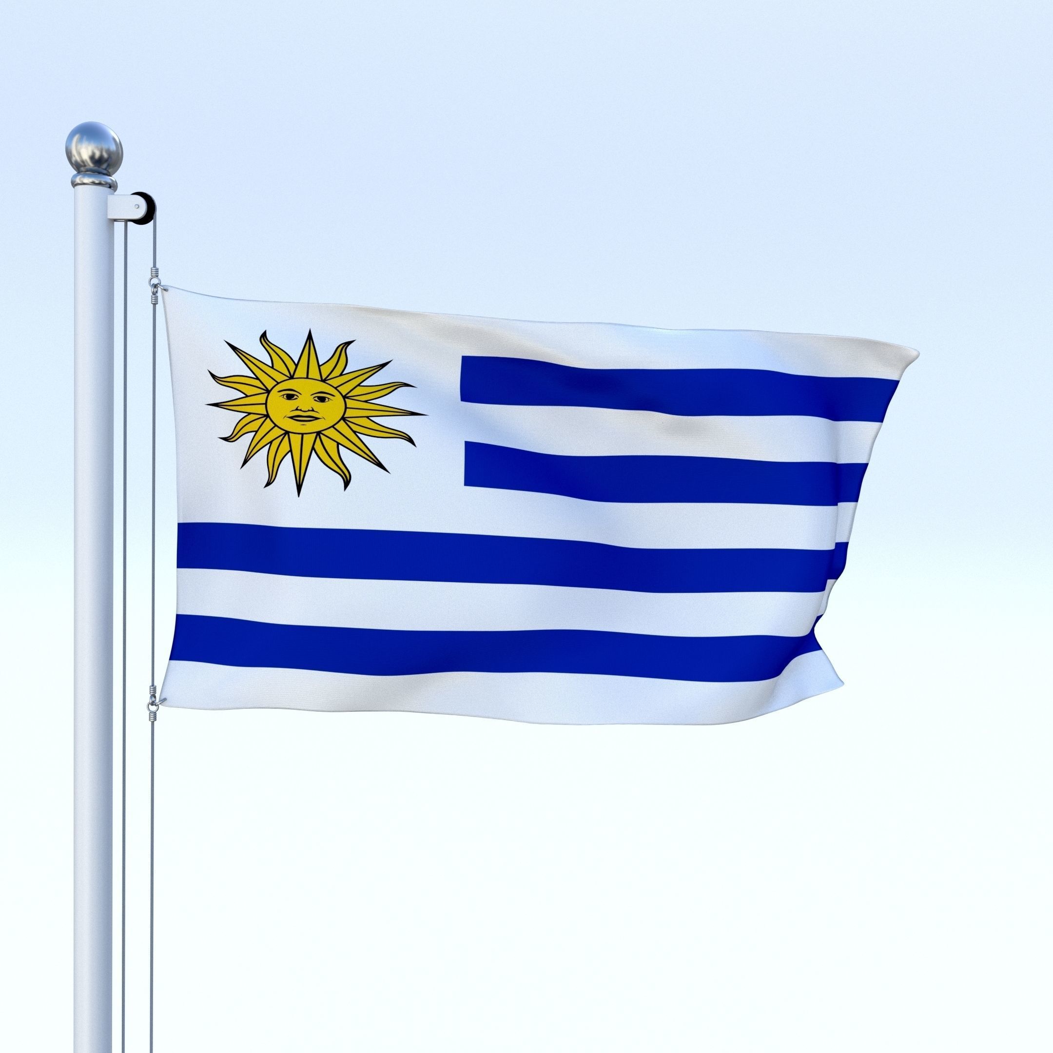 Animated Uruguay Flag Low-poly 3D model_3