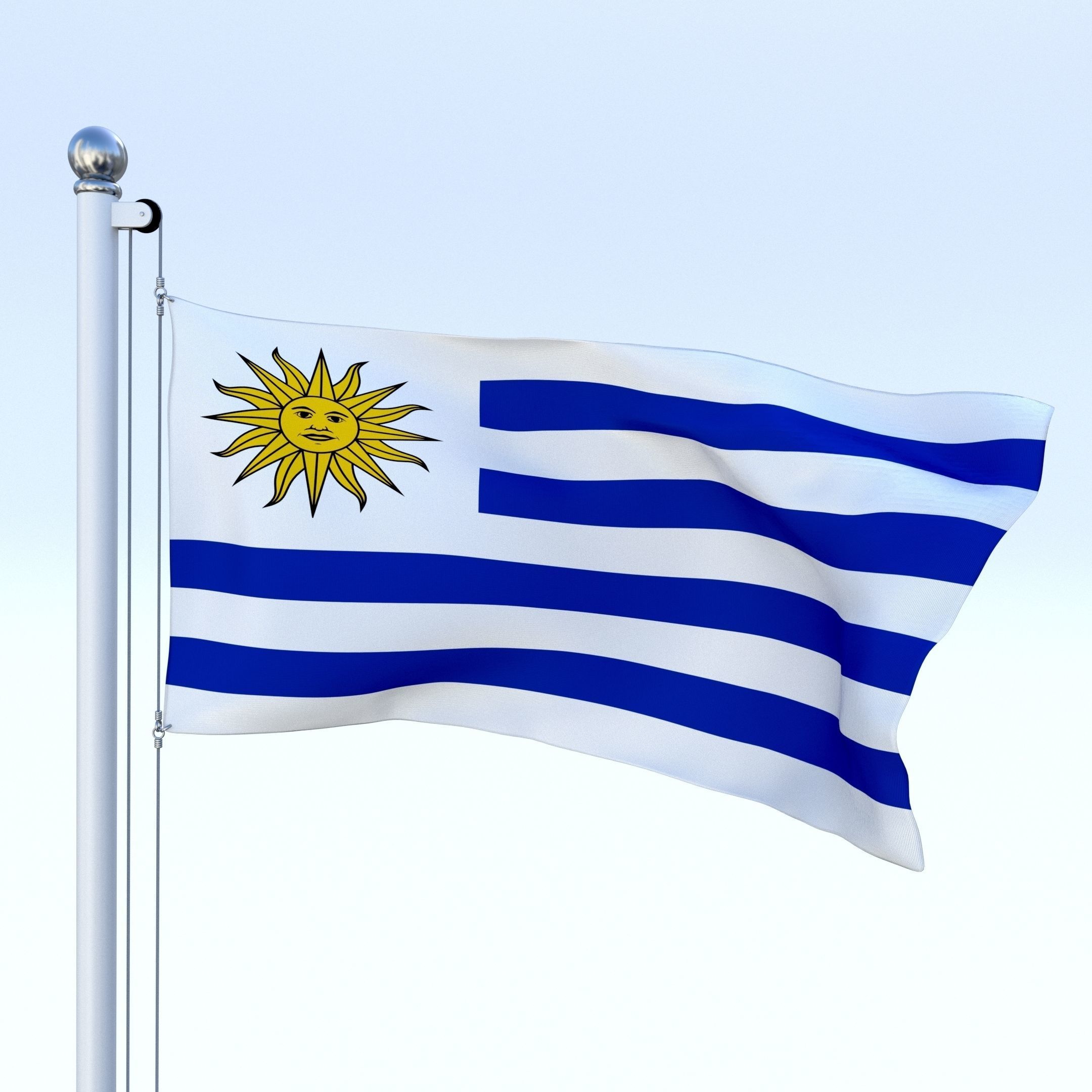 Animated Uruguay Flag Low-poly 3D model_2