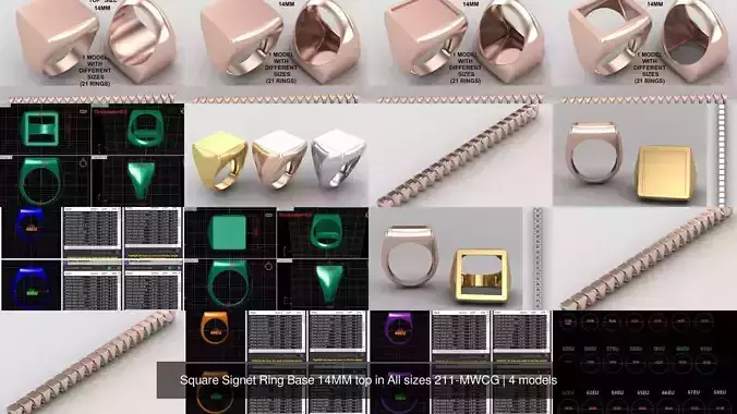 Square Signet Ring Base 14MM top in All sizes 211-MWCG