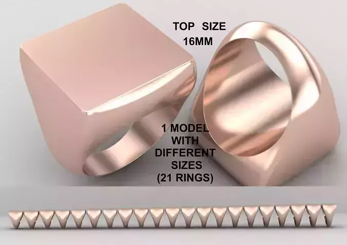 Square Signet Ring Base 16MM top in All sizes 212-MWC