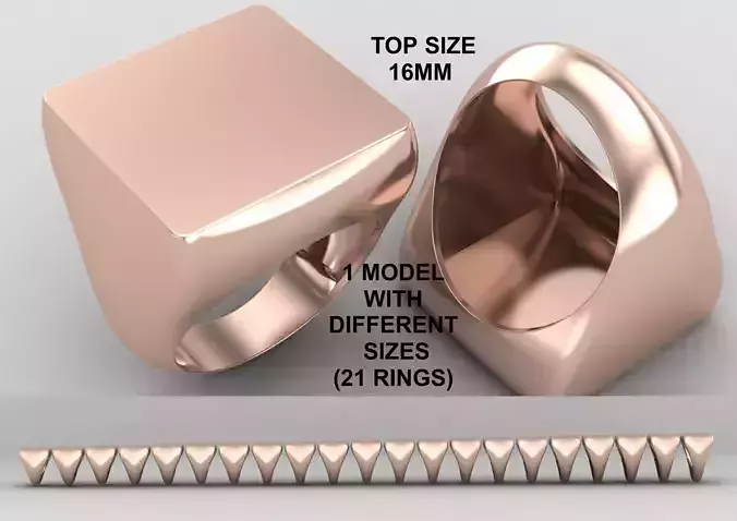 Square Signet Ring Base 16MM top in All sizes 213-MWC