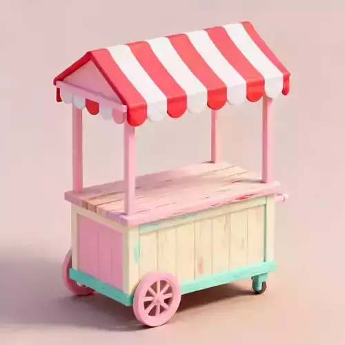 Stylized Pastel Vendor Cart 3D Model - Cute Market Stall