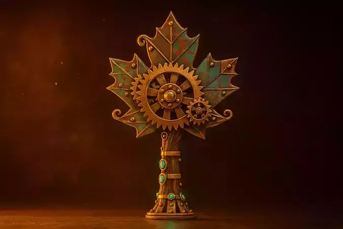 Steampunk Mechanical Leaf Artifact  Fantasy Prop 3D Model 