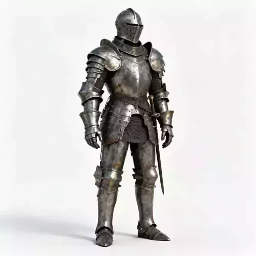 Battle-Worn Steel Knight 3D Model - Medieval Plate Armor