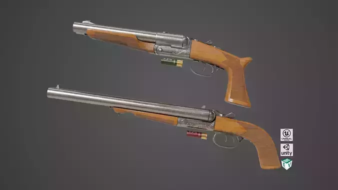 Small Medium Shotgun Silver Single Mat All PBR Unity UE Textures