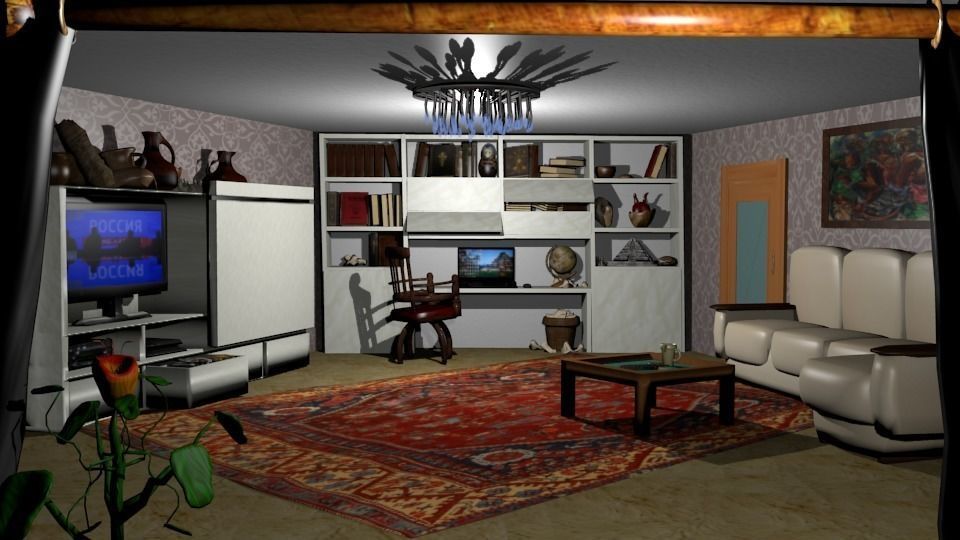 Realistic details living room Low-poly 3D model_0