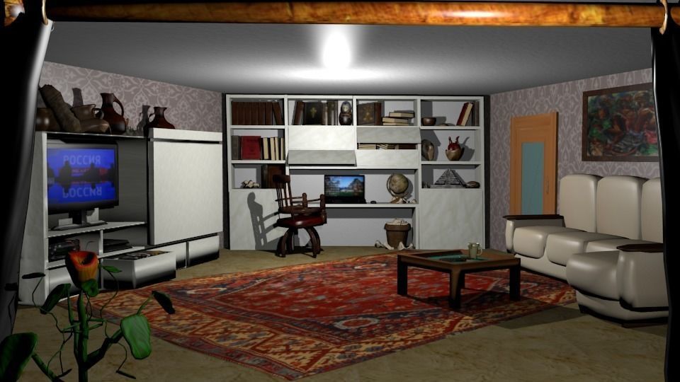 Realistic details living room Low-poly 3D model_1