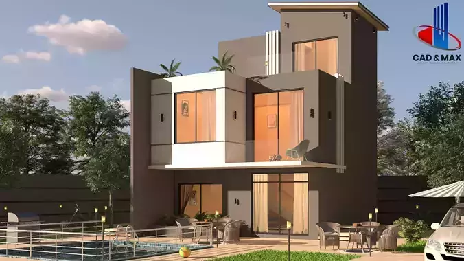 Ultra Realistic Modern Villa Exterior Day-Night Vision 3D Model 3D model 5