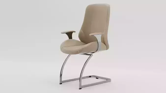 Beige Leather Visitor Conference Chair Chrome Cantilever PBR