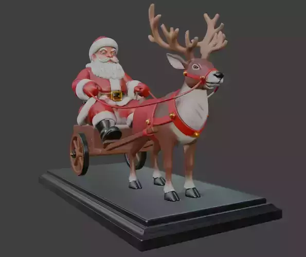 Santa Claus on Reindeer Sleigh 3D Print