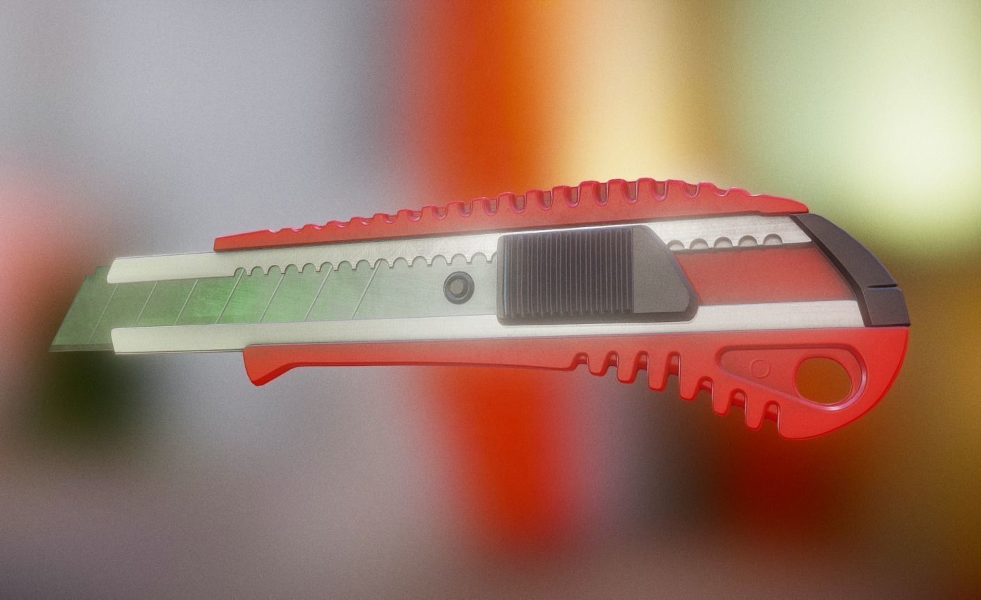 Box Cutter Lowpoly Red Plastic - Gameready - PBR Low-poly 3D model_3