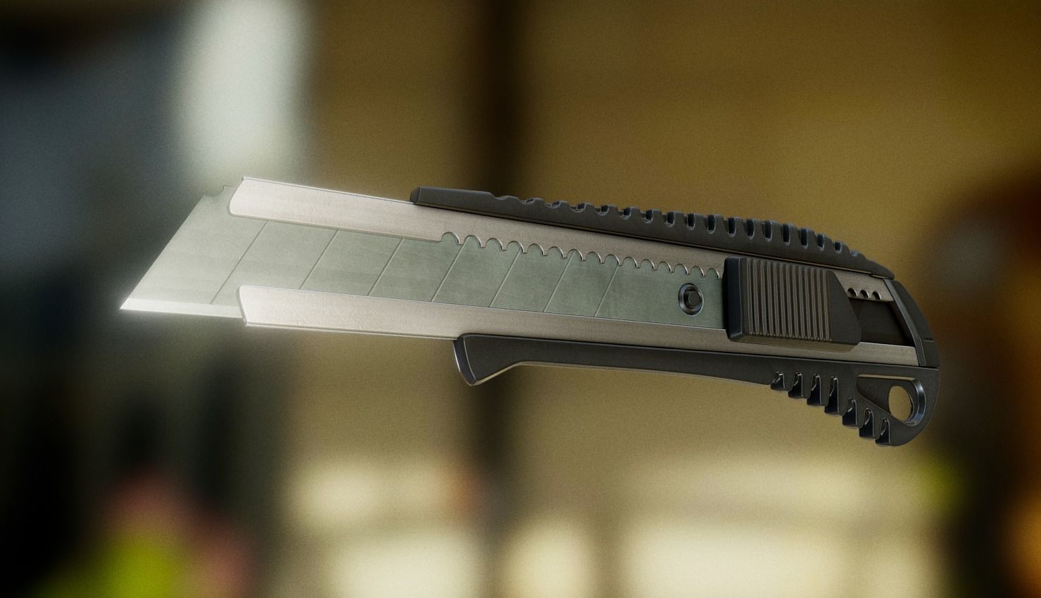 Box Cutter Lowpoly Black Plastic - Gameready - PBR Textures Low-poly 3D model_10