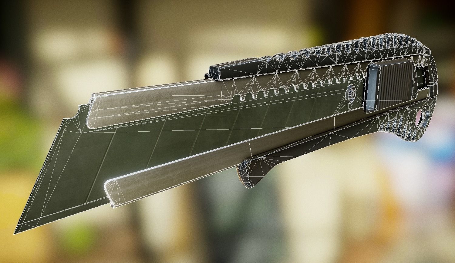 Box Cutter Lowpoly Black Plastic - Gameready - PBR Textures Low-poly 3D model_5