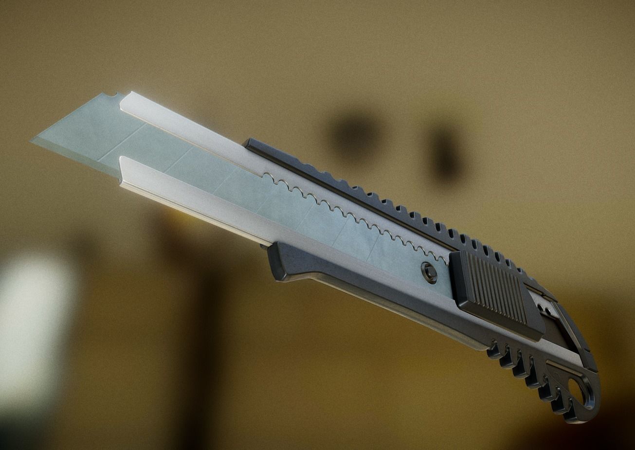 Box Cutter Lowpoly Black Plastic - Gameready - PBR Textures Low-poly 3D model_8