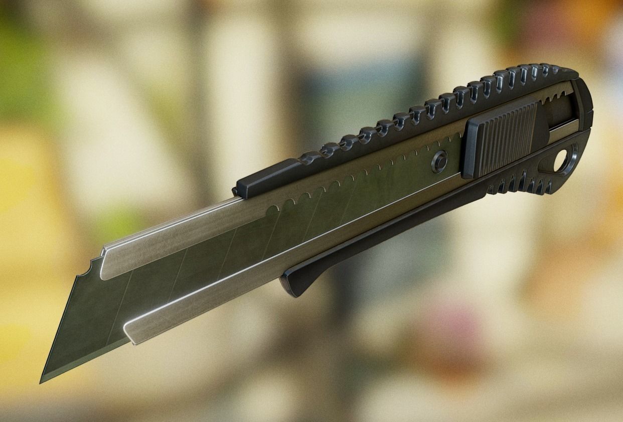 Box Cutter Lowpoly Black Plastic - Gameready - PBR Textures Low-poly 3D model_9