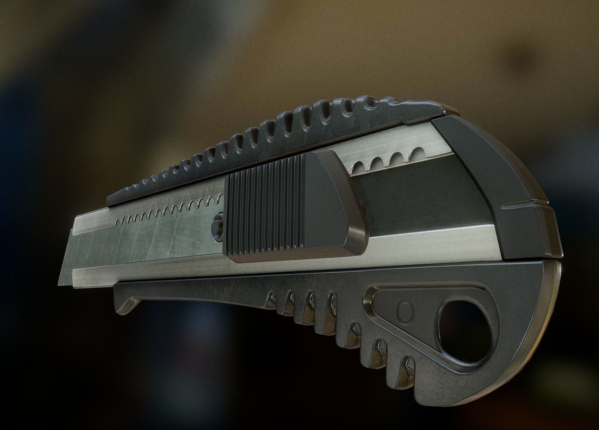 Box Cutter Lowpoly Black Plastic - Gameready - PBR Textures Low-poly 3D model_7