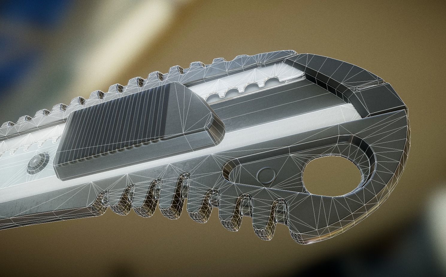 Box Cutter Lowpoly Black Plastic - Gameready - PBR Textures Low-poly 3D model_6