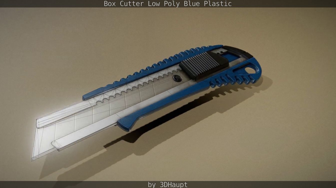 Box Cutter Lowpoly Blue Plastic - Gameready - PBR Textures Low-poly 3D model_107