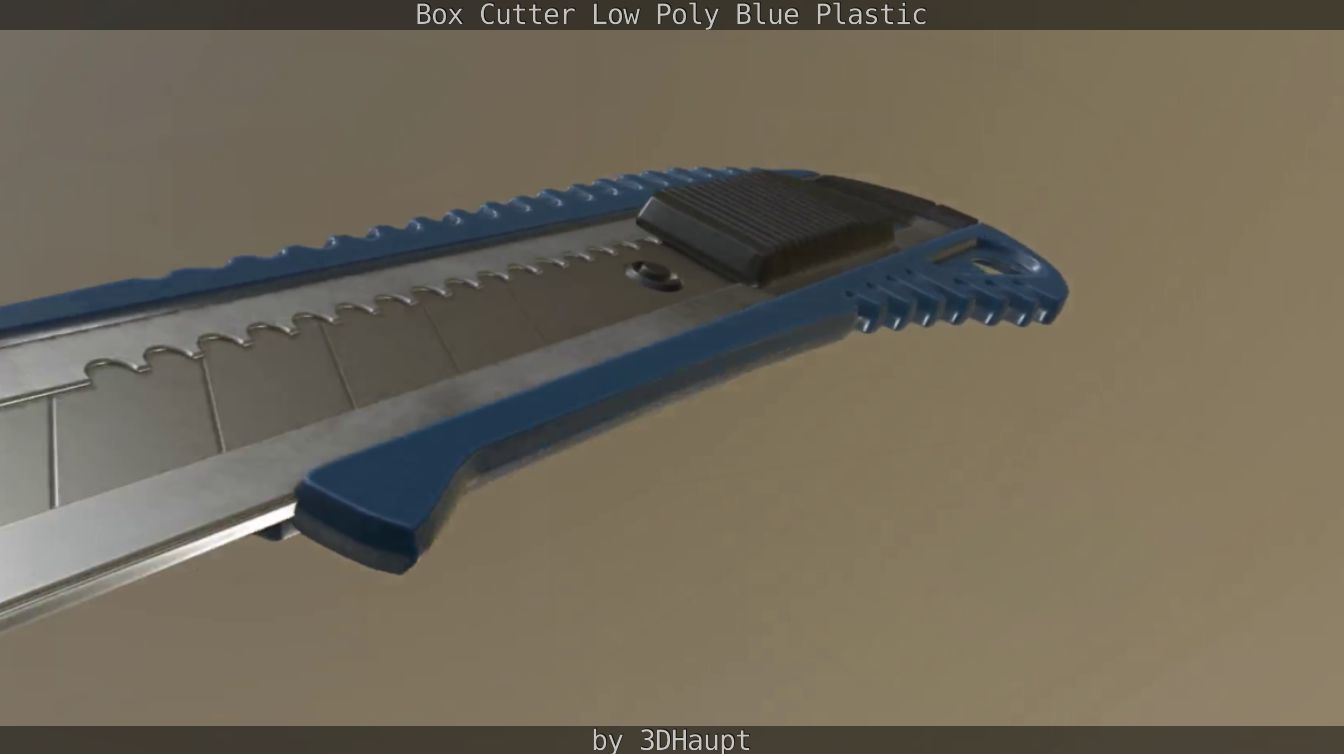 Box Cutter Lowpoly Blue Plastic - Gameready - PBR Textures Low-poly 3D model_78