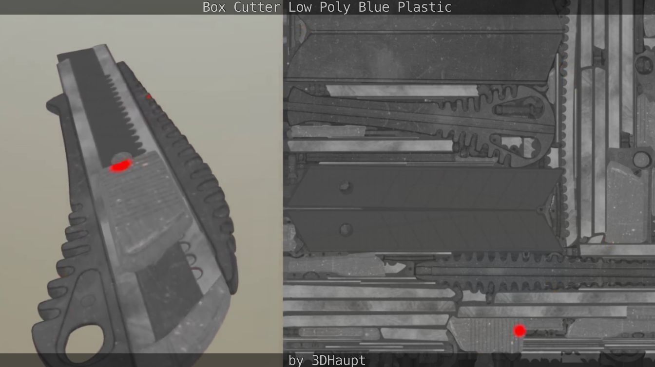 Box Cutter Lowpoly Blue Plastic - Gameready - PBR Textures Low-poly 3D model_101