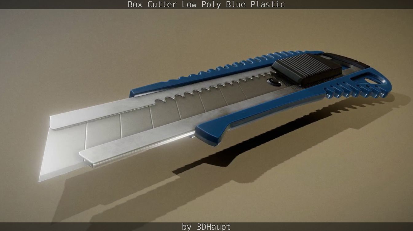 Box Cutter Lowpoly Blue Plastic - Gameready - PBR Textures Low-poly 3D model_35