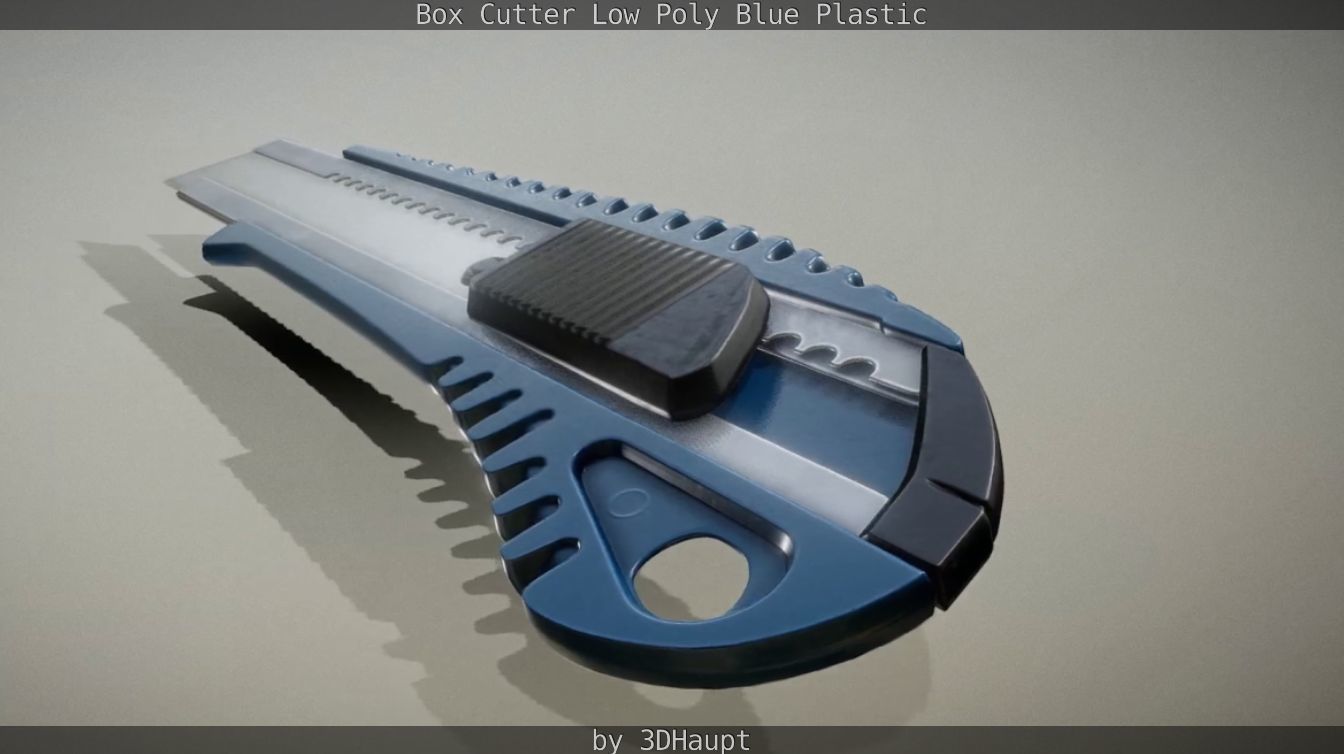 Box Cutter Lowpoly Blue Plastic - Gameready - PBR Textures Low-poly 3D model_83