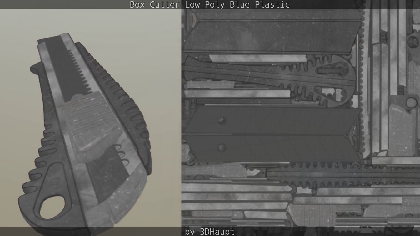 Box Cutter Lowpoly Blue Plastic - Gameready - PBR Textures Low-poly 3D model_106