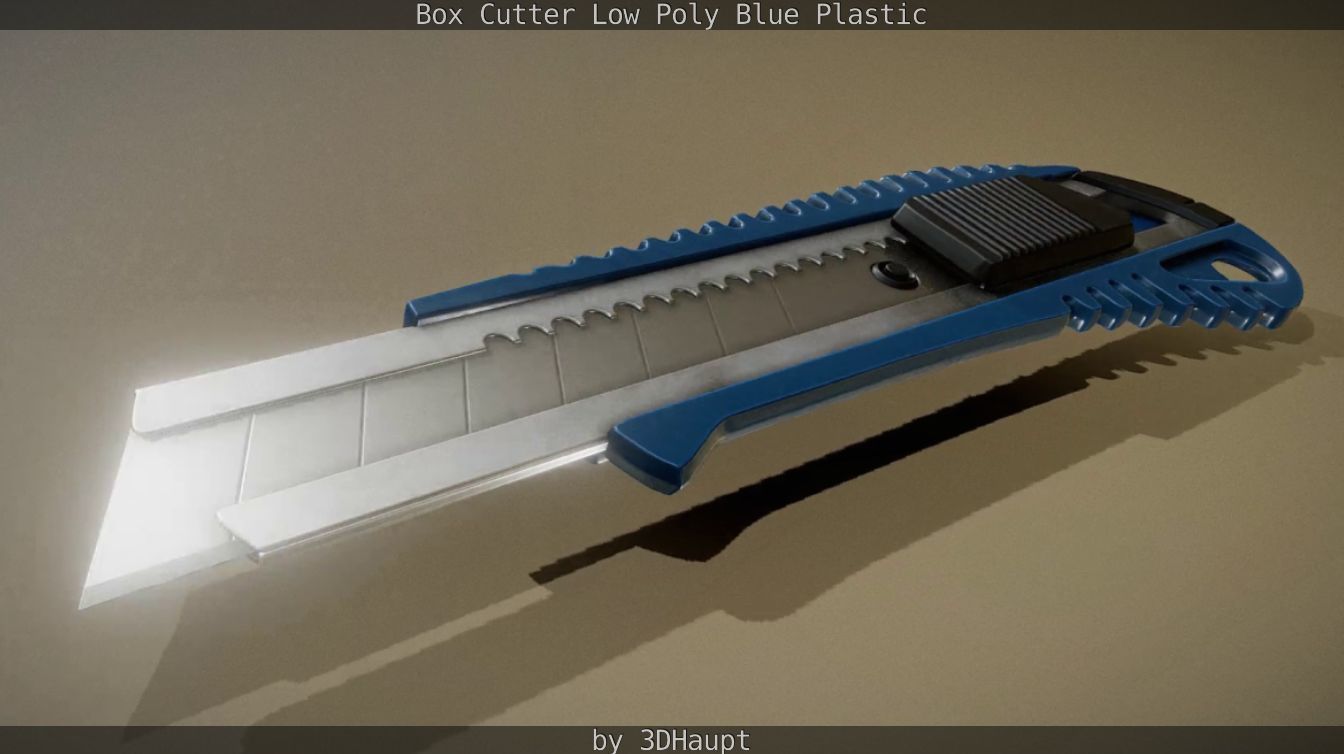 Box Cutter Lowpoly Blue Plastic - Gameready - PBR Textures Low-poly 3D model_48