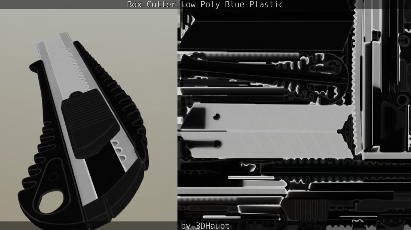 Box Cutter Lowpoly Blue Plastic - Gameready - PBR Textures Low-poly 3D model_36