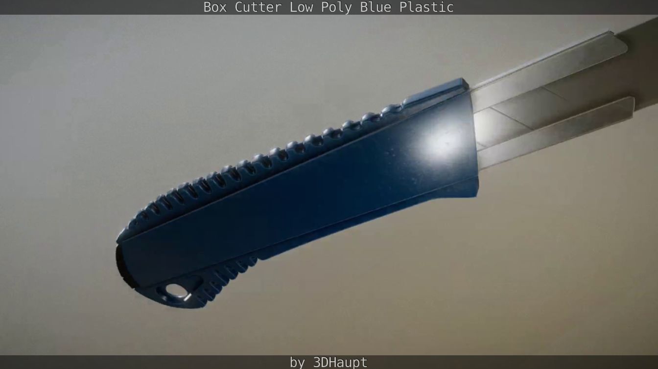 Box Cutter Lowpoly Blue Plastic - Gameready - PBR Textures Low-poly 3D model_33
