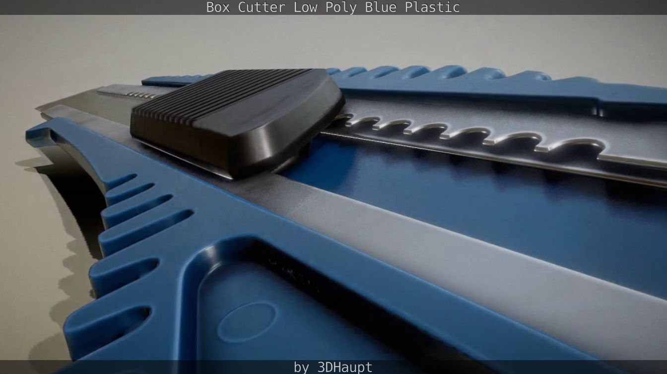 Box Cutter Lowpoly Blue Plastic - Gameready - PBR Textures Low-poly 3D model_23