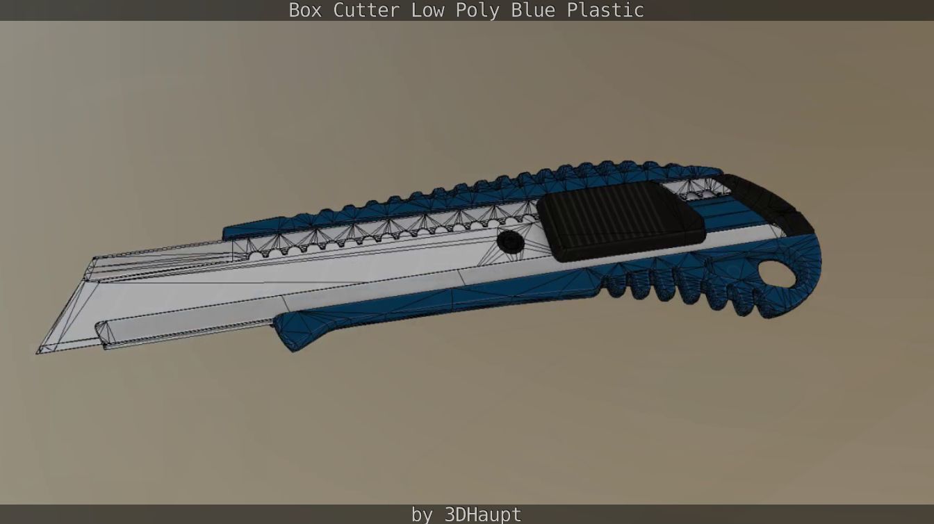 Box Cutter Lowpoly Blue Plastic - Gameready - PBR Textures Low-poly 3D model_112