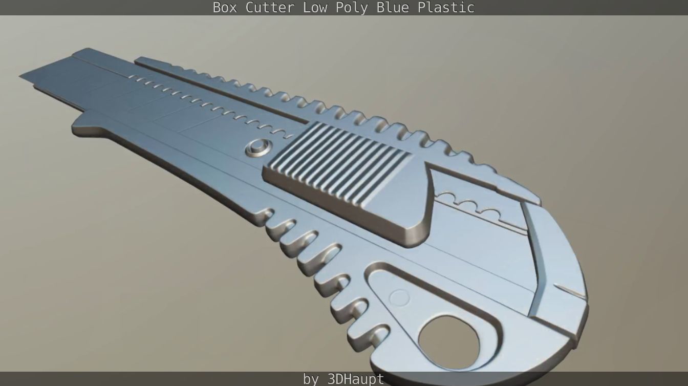 Box Cutter Lowpoly Blue Plastic - Gameready - PBR Textures Low-poly 3D model_94