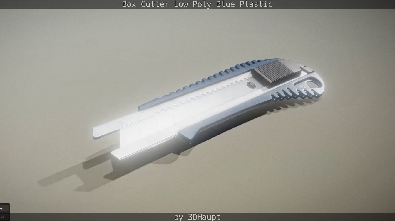 Box Cutter Lowpoly Blue Plastic - Gameready - PBR Textures Low-poly 3D model_28