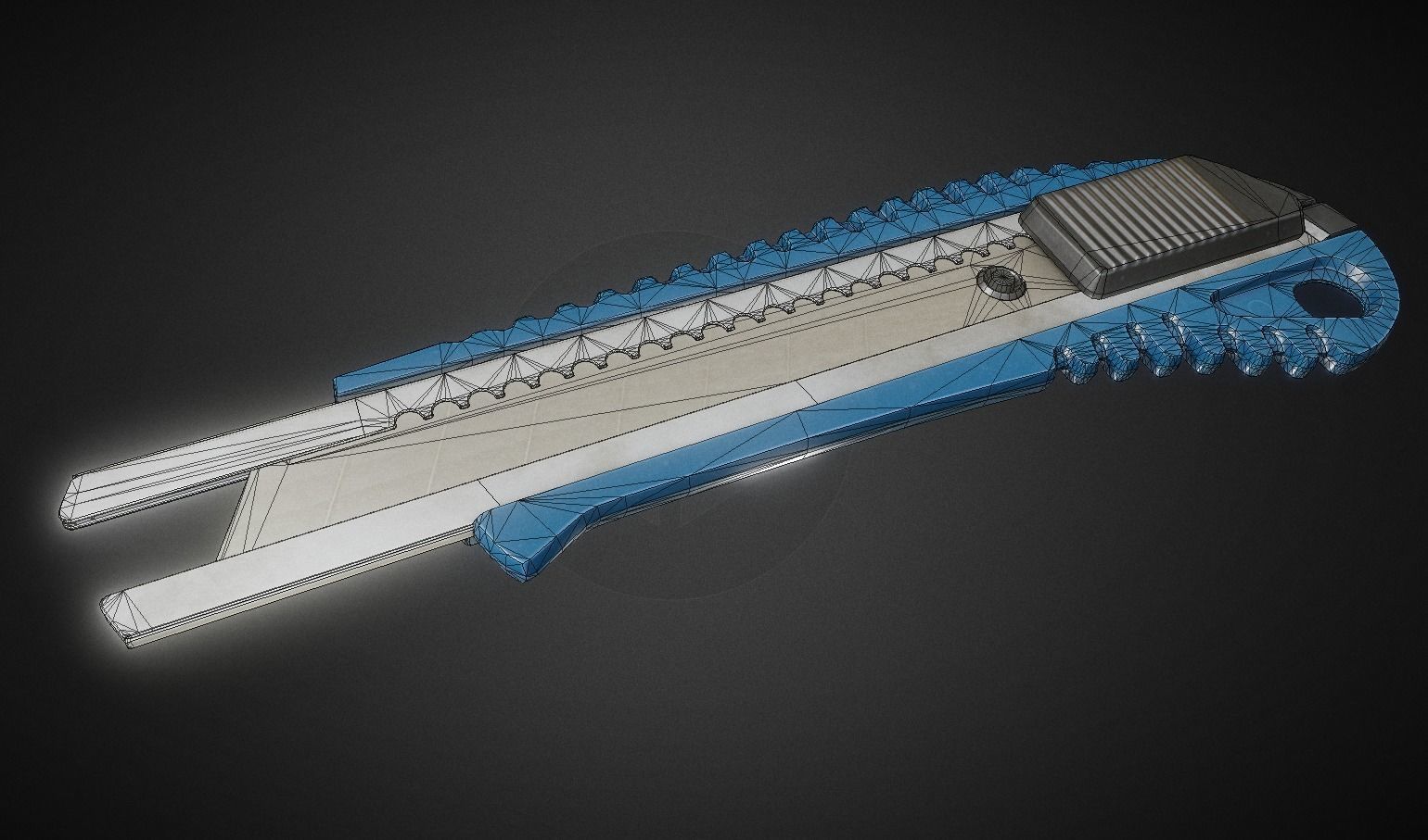 Box Cutter Lowpoly Blue Plastic - Gameready - PBR Textures Low-poly 3D model_5