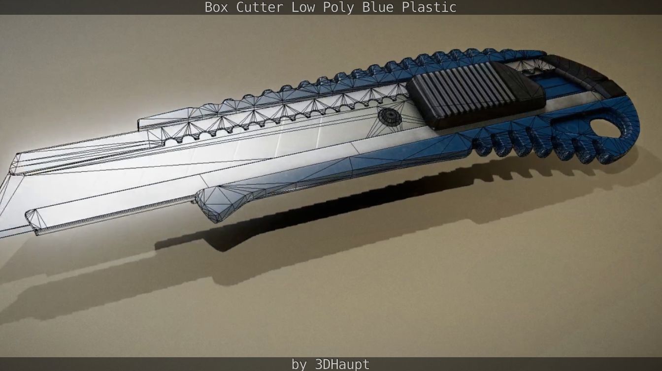 Box Cutter Lowpoly Blue Plastic - Gameready - PBR Textures Low-poly 3D model_53