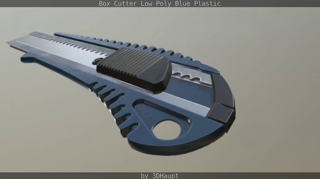 Box Cutter Lowpoly Blue Plastic - Gameready - PBR Textures Low-poly 3D model_81