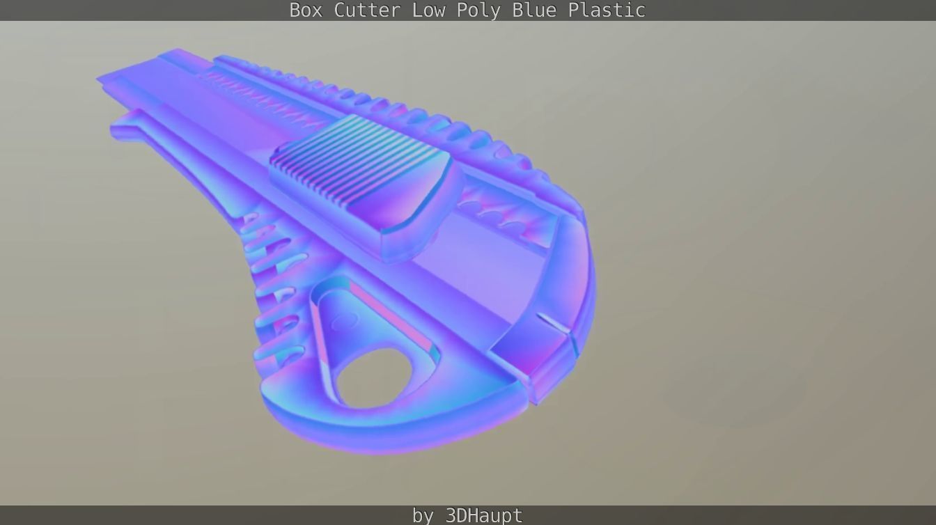Box Cutter Lowpoly Blue Plastic - Gameready - PBR Textures Low-poly 3D model_72
