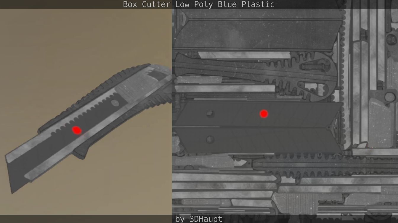 Box Cutter Lowpoly Blue Plastic - Gameready - PBR Textures Low-poly 3D model_97