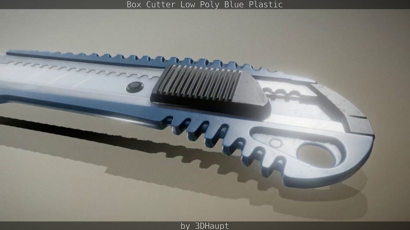 Box Cutter Lowpoly Blue Plastic - Gameready - PBR Textures Low-poly 3D model_75