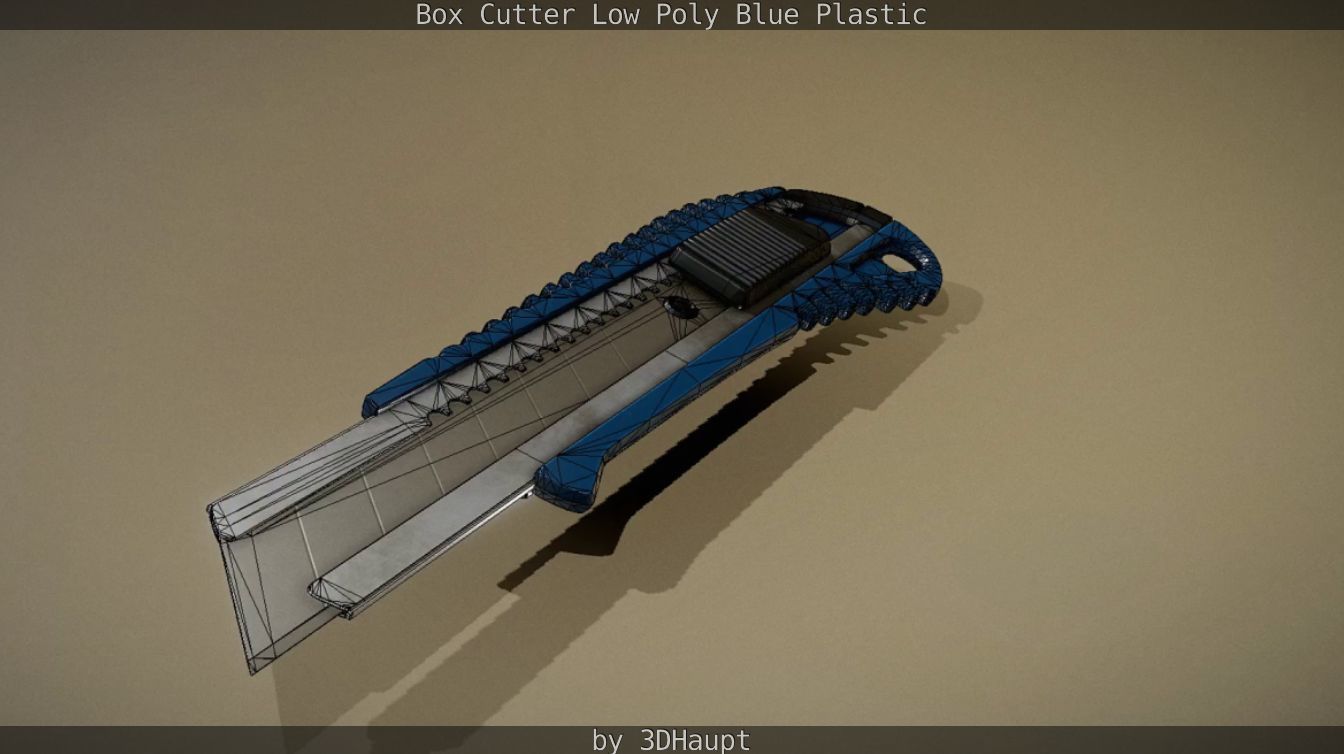Box Cutter Lowpoly Blue Plastic - Gameready - PBR Textures Low-poly 3D model_105