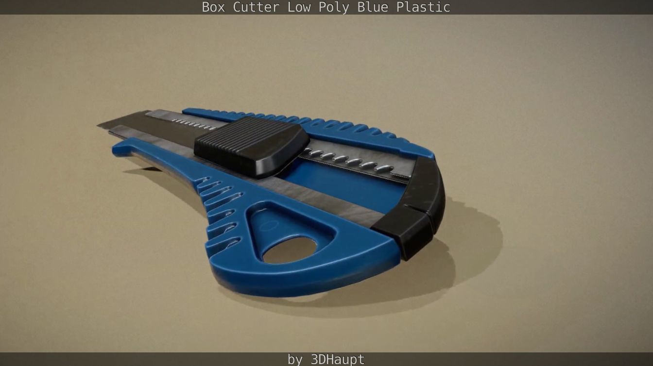 Box Cutter Lowpoly Blue Plastic - Gameready - PBR Textures Low-poly 3D model_21