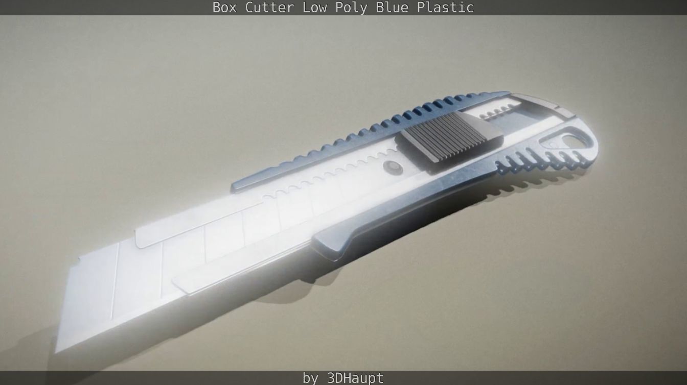 Box Cutter Lowpoly Blue Plastic - Gameready - PBR Textures Low-poly 3D model_27