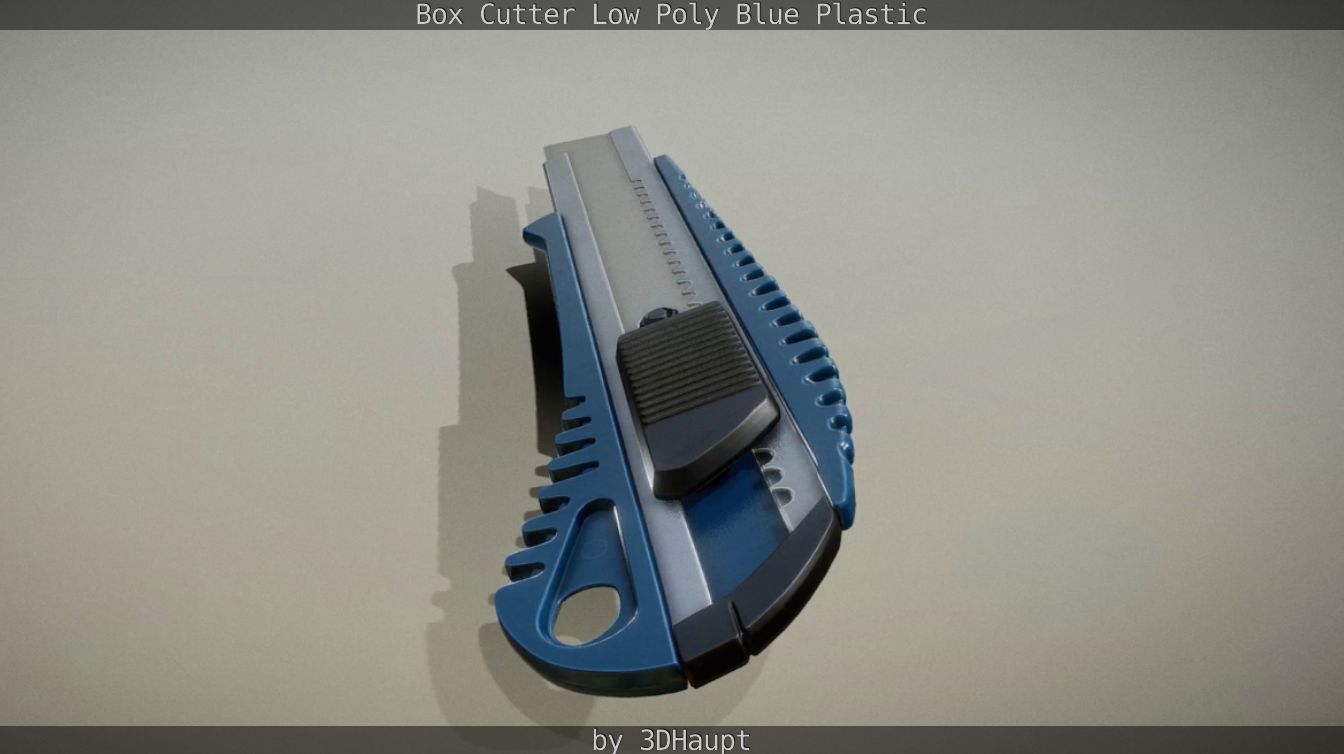 Box Cutter Lowpoly Blue Plastic - Gameready - PBR Textures Low-poly 3D model_46