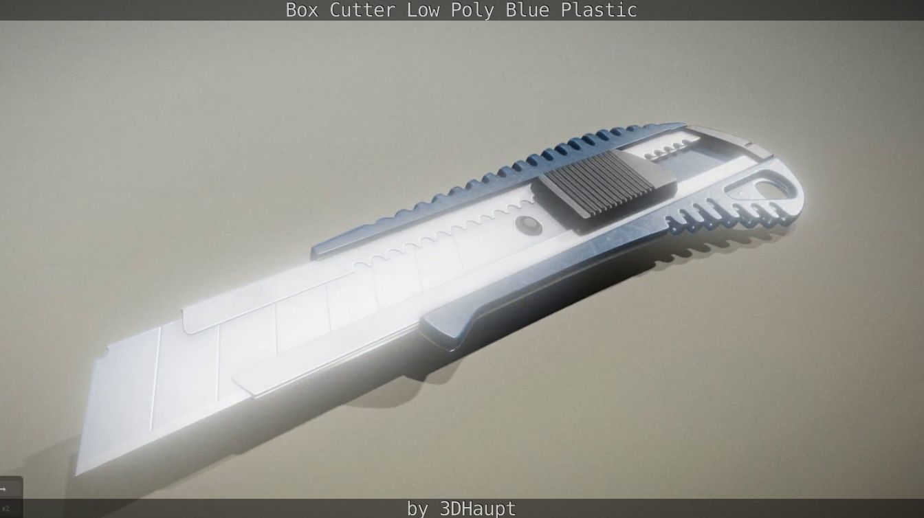 Box Cutter Lowpoly Blue Plastic - Gameready - PBR Textures Low-poly 3D model_30