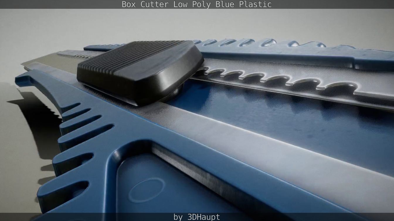 Box Cutter Lowpoly Blue Plastic - Gameready - PBR Textures Low-poly 3D model_25