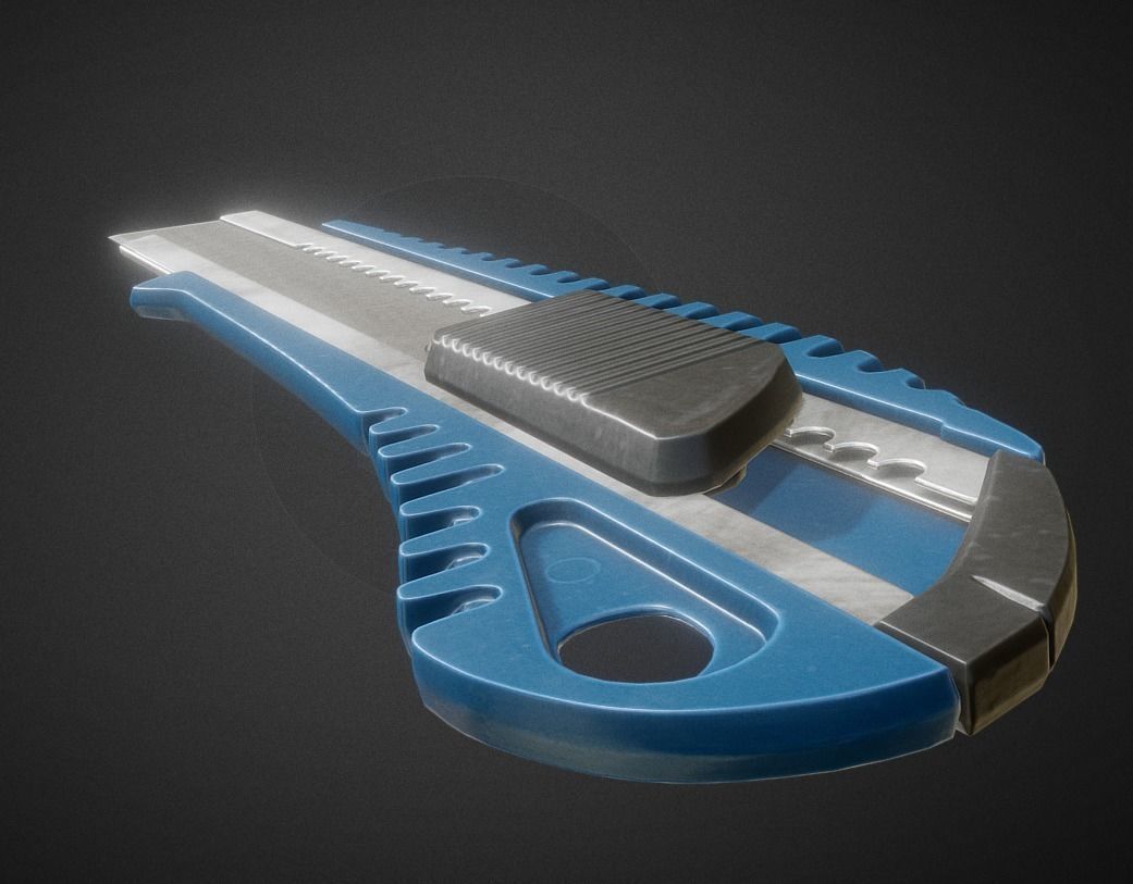 Box Cutter Lowpoly Blue Plastic - Gameready - PBR Textures Low-poly 3D model_4