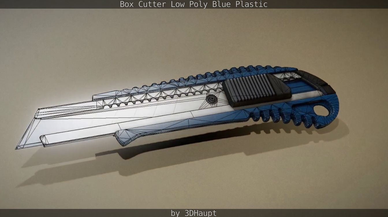 Box Cutter Lowpoly Blue Plastic - Gameready - PBR Textures Low-poly 3D model_110